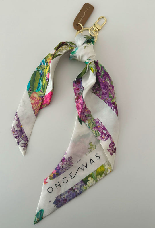 Key Chain with Silk Scarf in Wisteria Alba