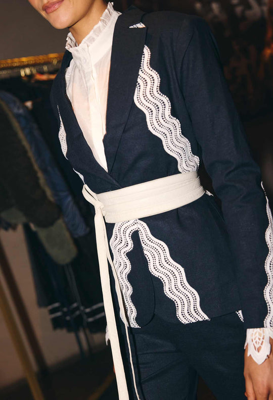 OnceWas Leandro Lace Viscose Stretch Blazer in Night Sky