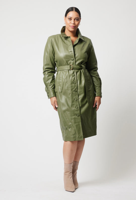 Loren Leather Shirt Dress in Sage