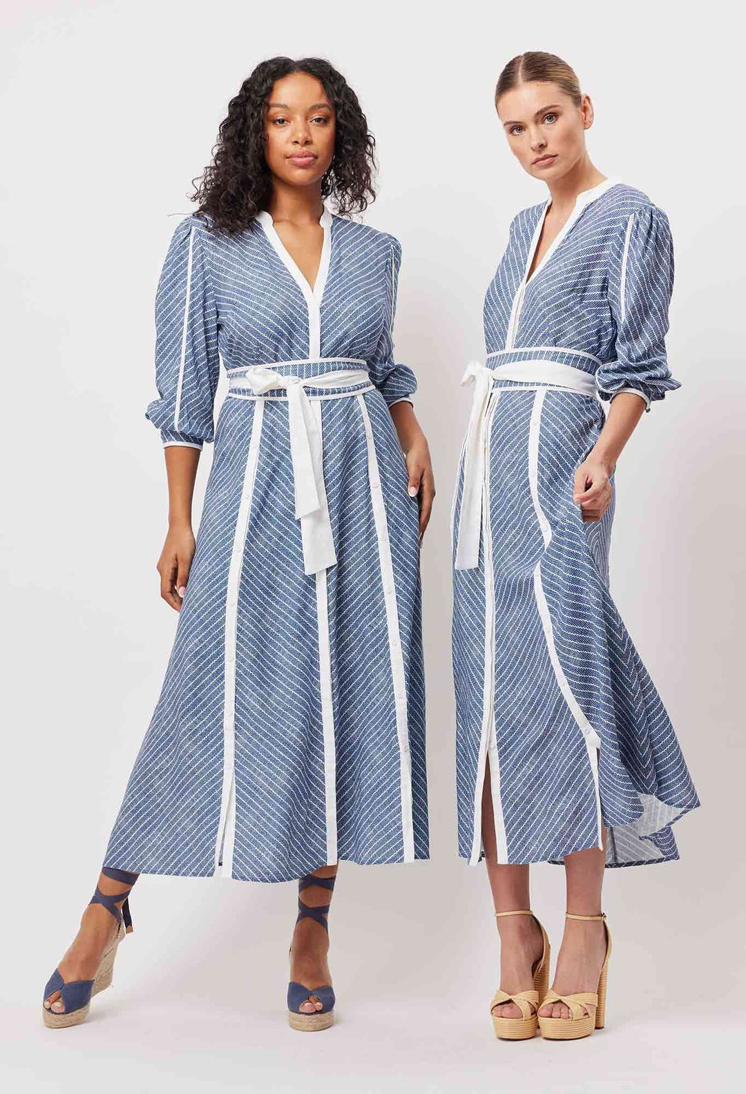 Coba Linen Viscose Midi Dress in Del Mar Stripe