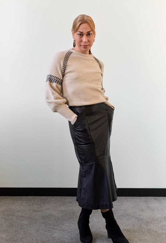 Mabel Leather Skirt in Onyx