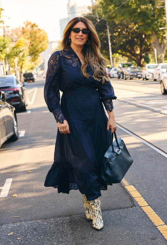 OnceWas Mirador Cotton Silk Maxi Dress in Night Sky