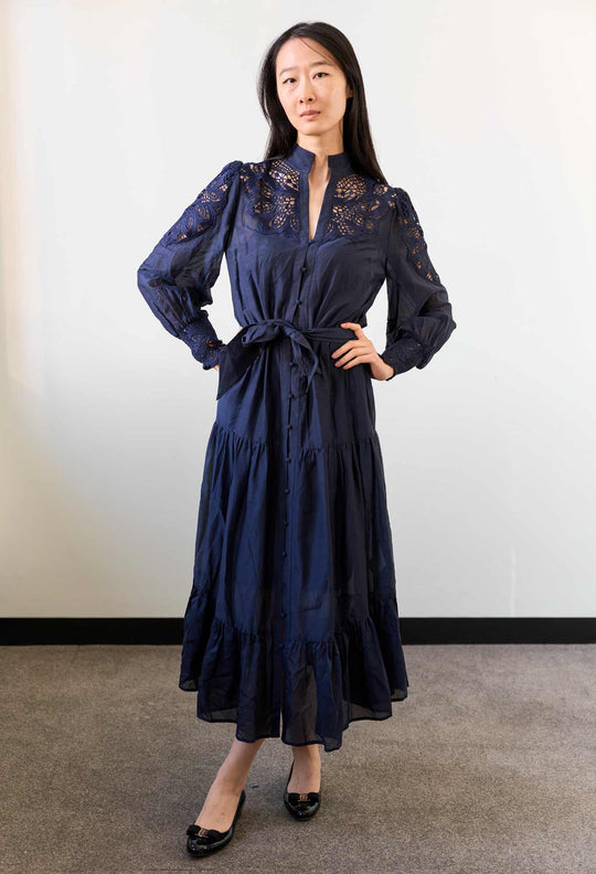OnceWas Mirador Cotton Silk Maxi Dress in Night Sky