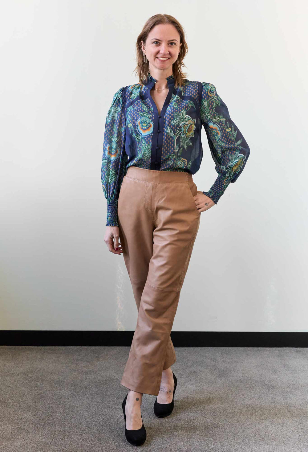 Renata Cotton Silk Blouse in Mariposa Zafiro