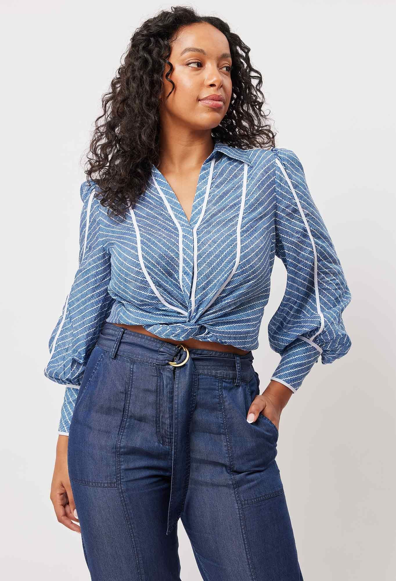 OnceWas Laguna Cotton Silk Binding Detail Shirt
