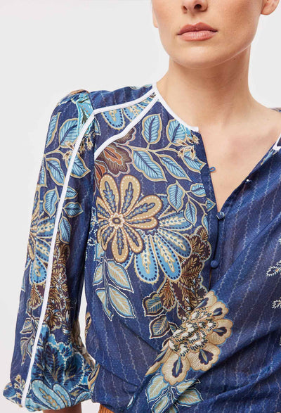 OnceWas Granada Cotton Silk Binding Detail Top
