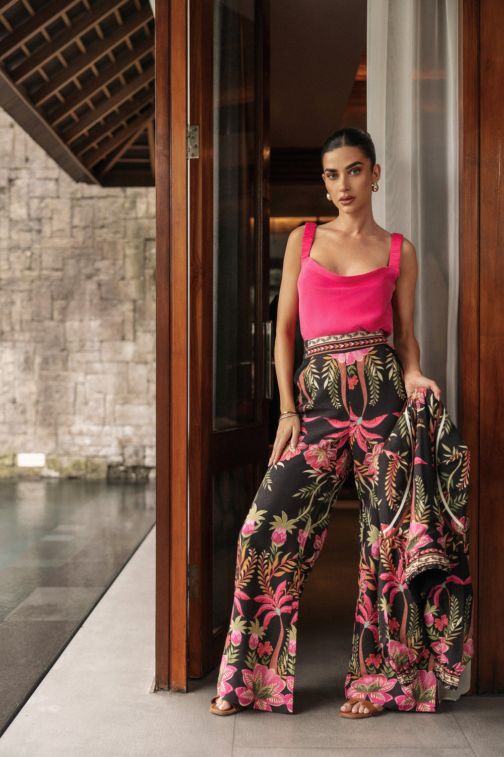 OnceWas Delray Reversible Cupro Cami in Celosia Pink