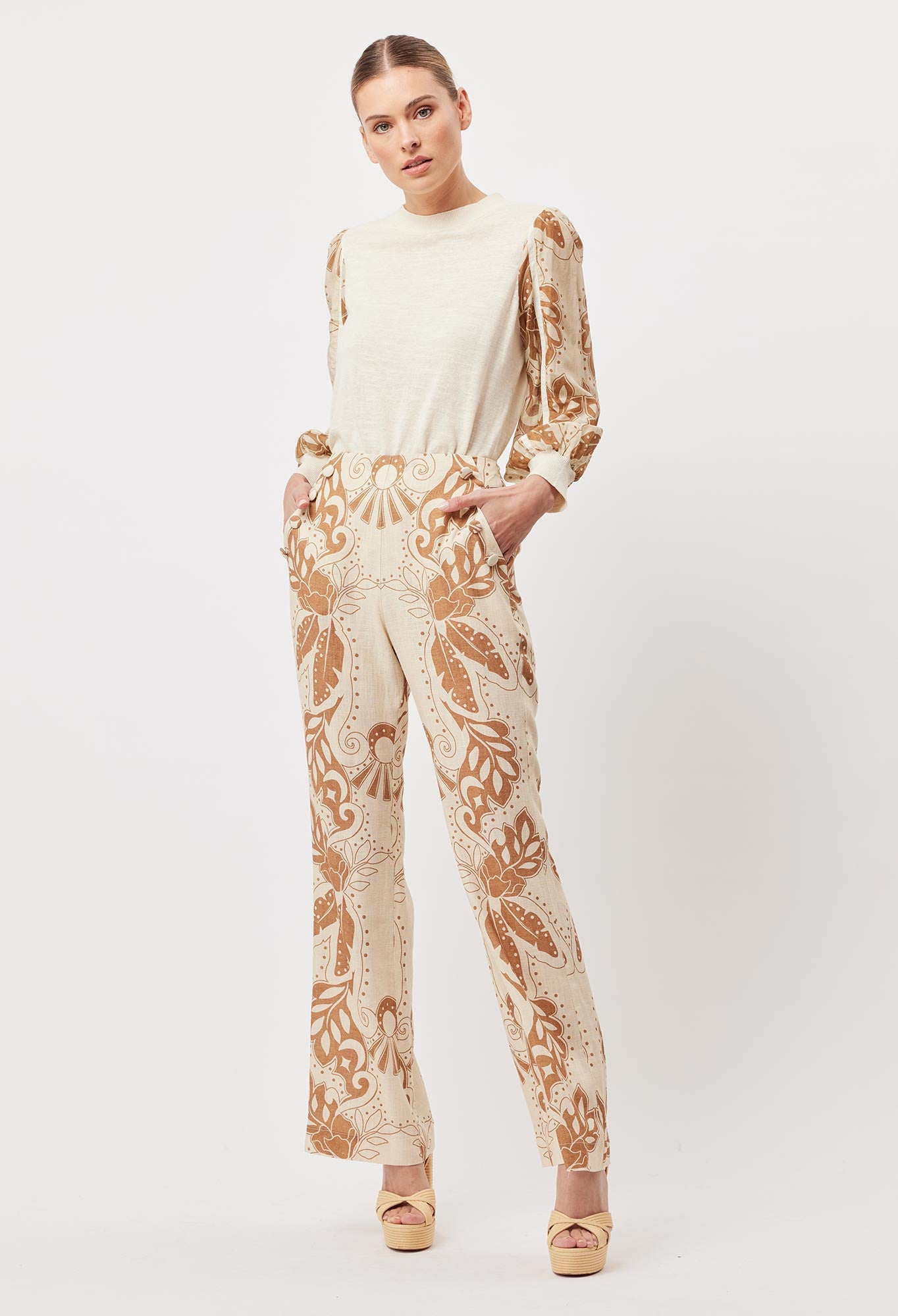 Coba Cotton Linen Knit Sweater in Bone