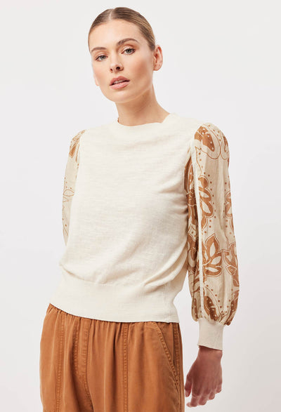 Coba Cotton Linen Knit Sweater in Bone