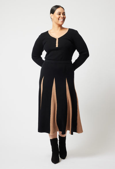 Nova Merino Wool Knit Skirt in Black/Husk