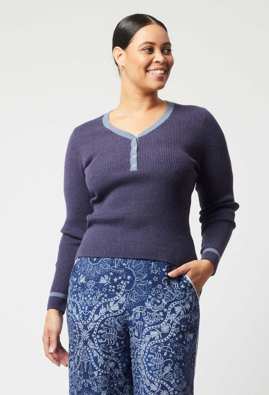 Nova Merino Wool Knit Top in Ink/Storm