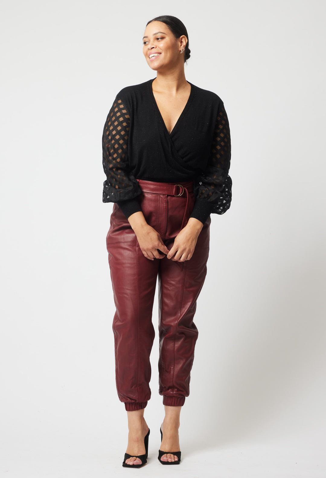 Tallitha Leather Jogger in Scarlet