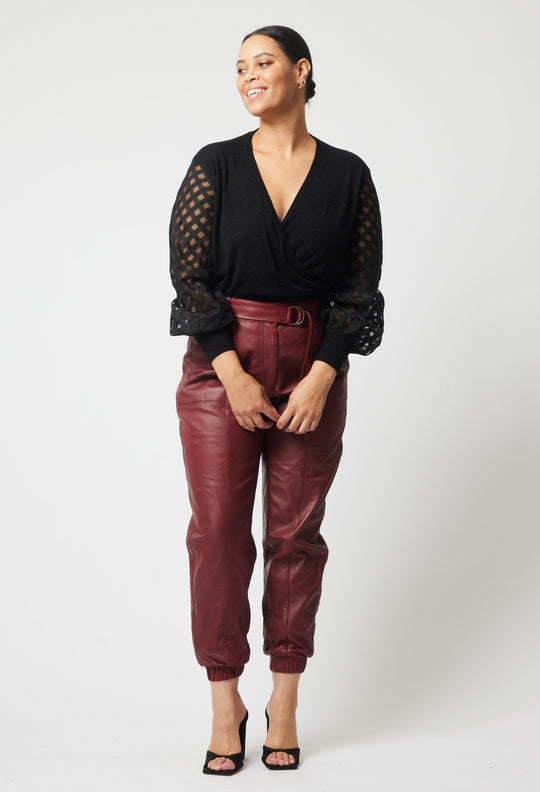 Tallitha Leather Jogger in Scarlet