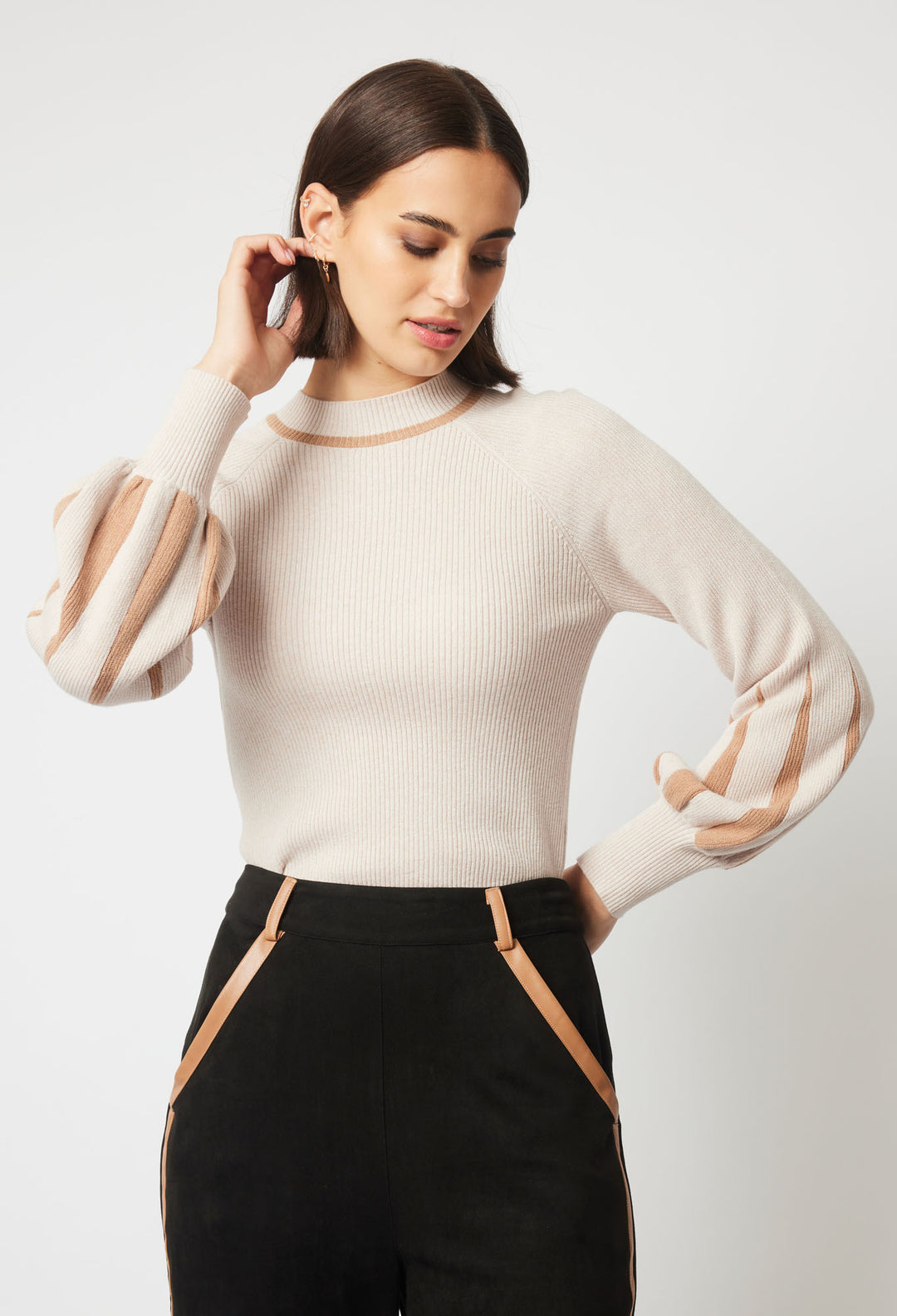 Meridian Merino Wool Blend Knit Top in Bamboo