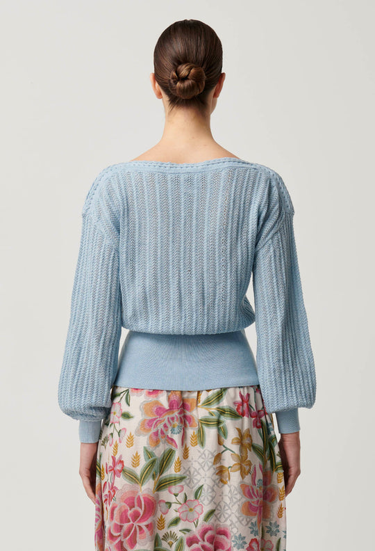 Marley Merino Cotton Knit Top in Cornflower