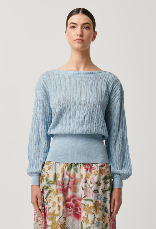 OnceWas Marley Merino Cotton Knit Top in Cornflower