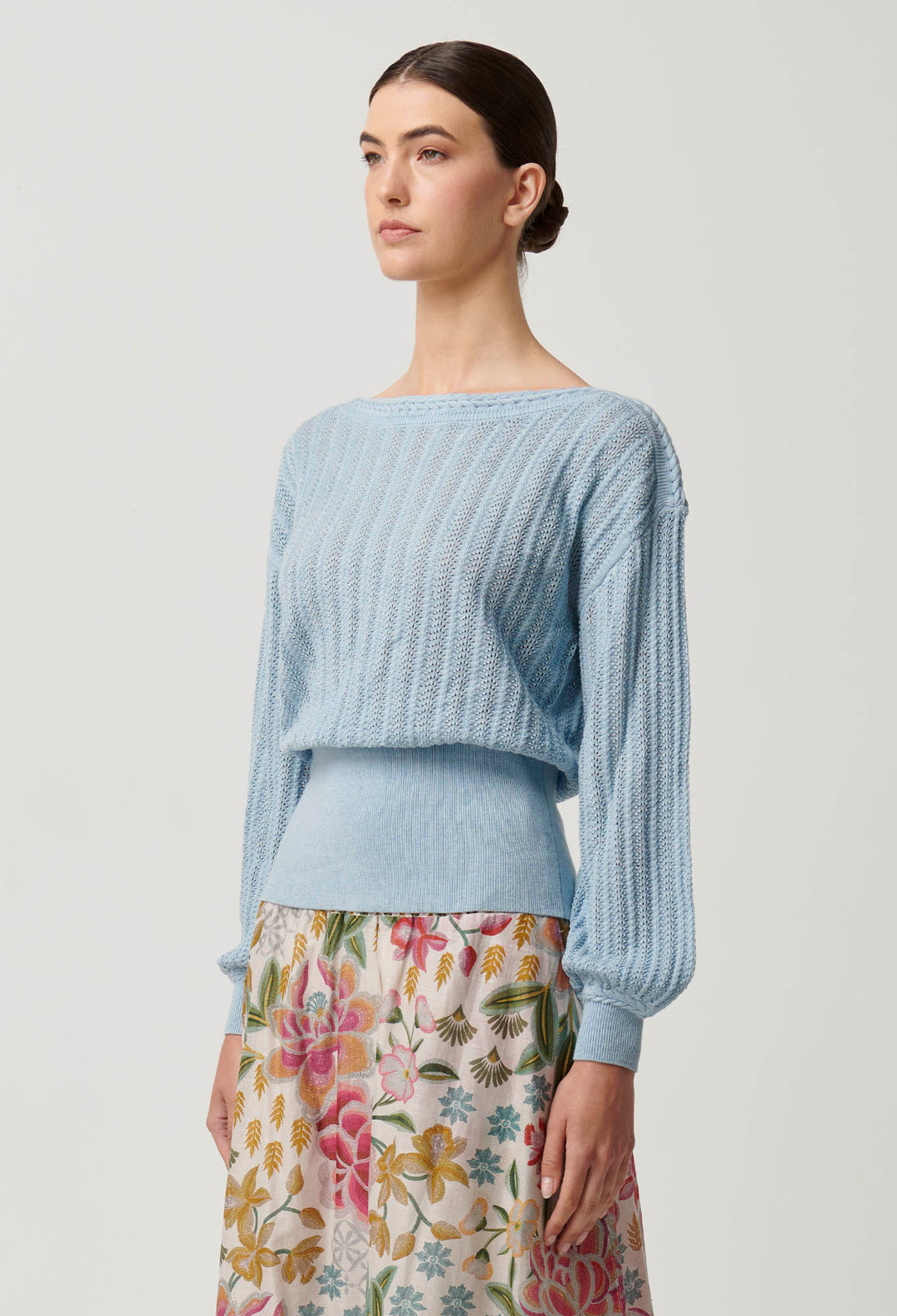 Marley Merino Cotton Knit Top in Cornflower