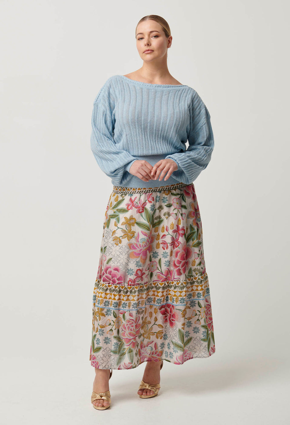 OnceWas Marley Merino Cotton Knit Top in Cornflower