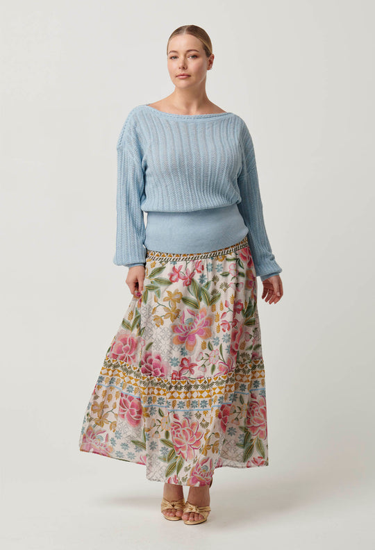 OnceWas Marley Merino Cotton Knit Top in Cornflower