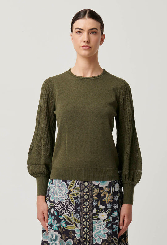 OnceWas Eastyn Merino Wool Cotton Blend Knit in Moss