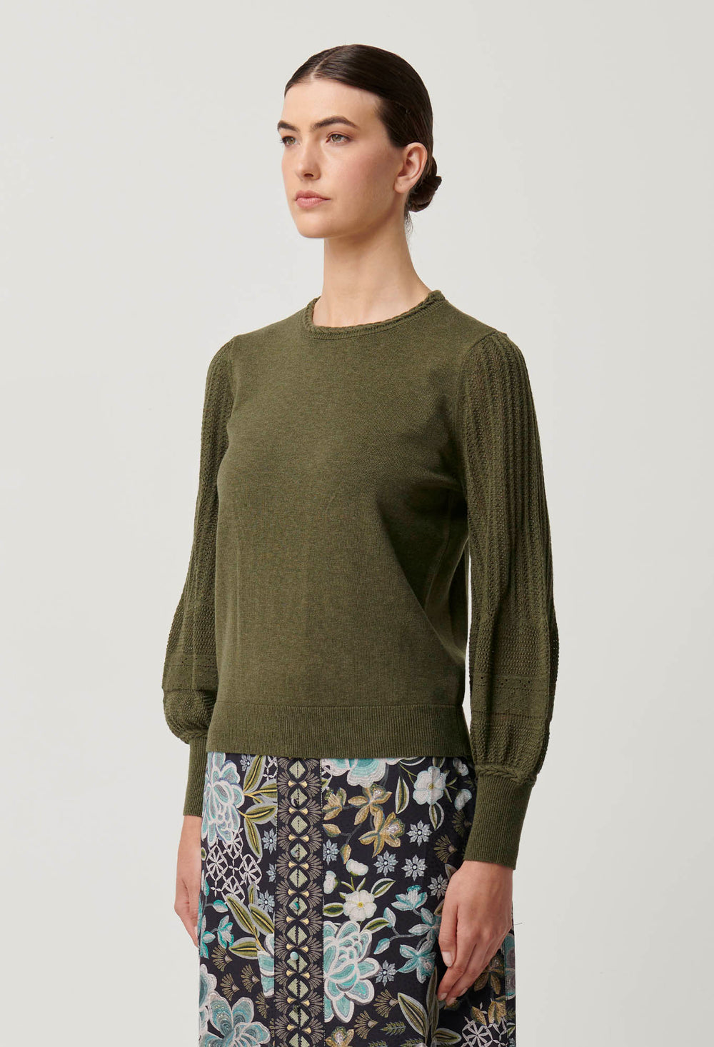 OnceWas Eastyn Merino Wool Cotton Blend Knit in Moss