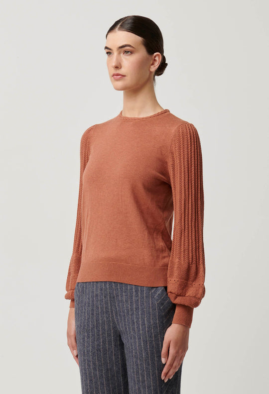 OnceWas Eastyn Supina Cotton Merino Wool Blend Knit in Tawny