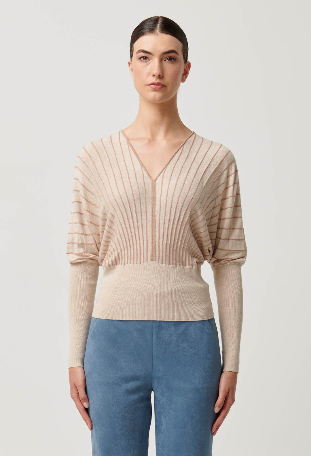 OnceWas Francine Viscose Nylon Blend Knit Top in Buckwheat