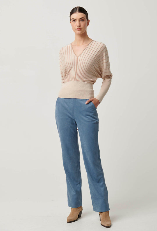 OnceWas Francine Viscose Nylon Blend Knit Top in Buckwheat