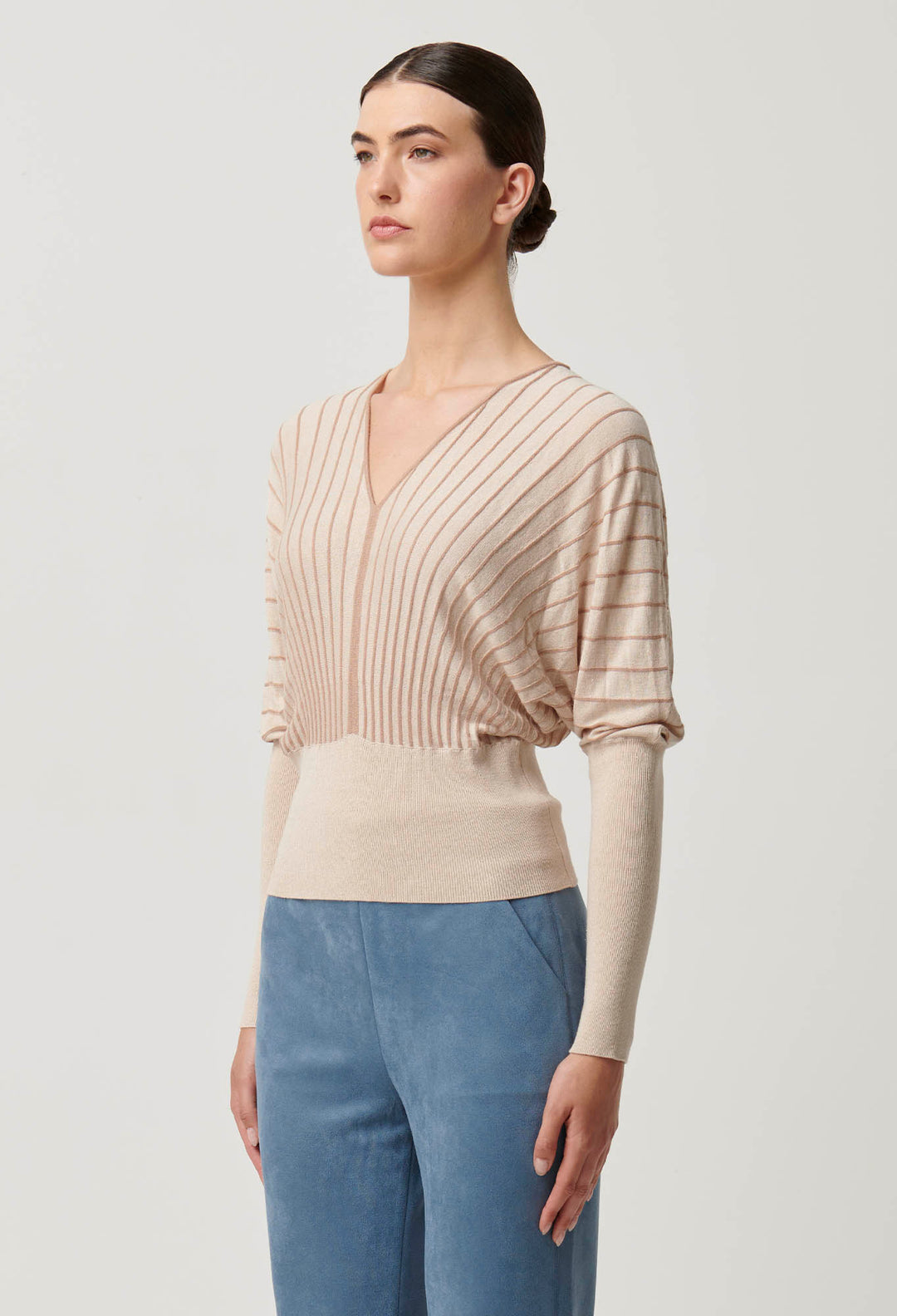 OnceWas Francine Viscose Nylon Blend Knit Top in Buckwheat