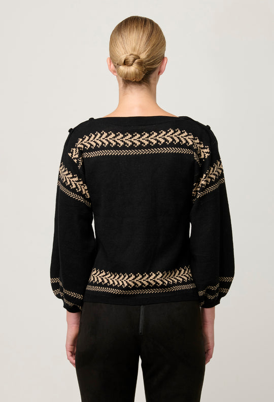OnceWas Odessa Merino Wool Blend Knit Top in Onyx