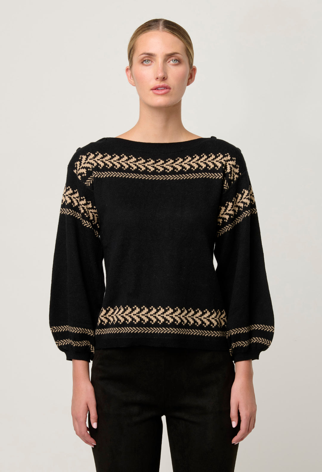 OnceWas Odessa Merino Wool Blend Knit Top in Onyx