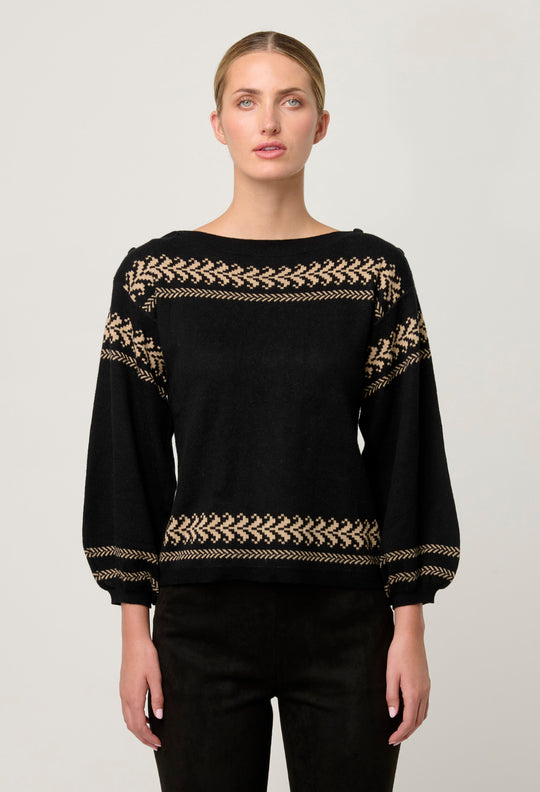 OnceWas Odessa Merino Wool Blend Knit Top in Onyx