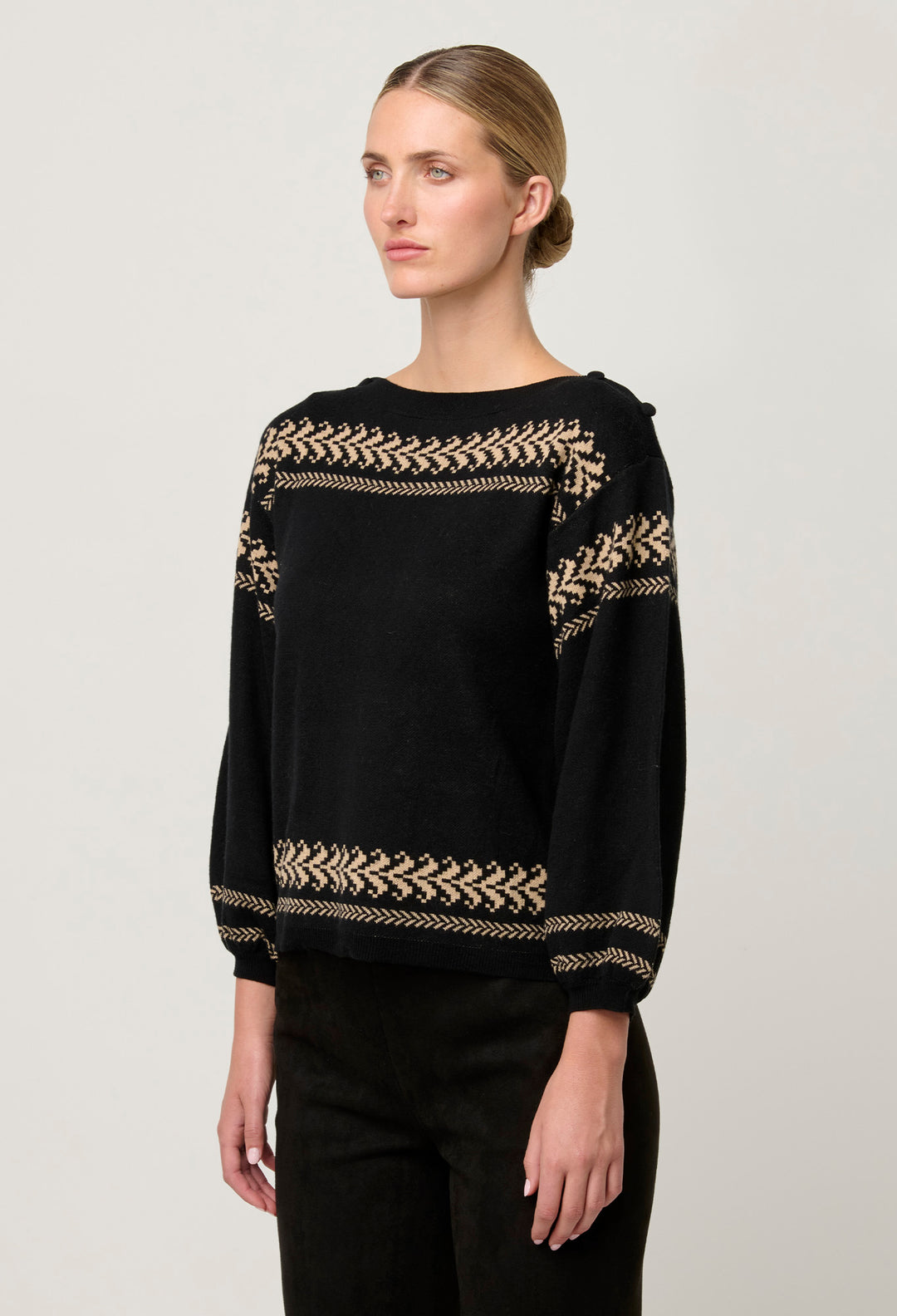 OnceWas Odessa Merino Wool Blend Knit Top in Onyx