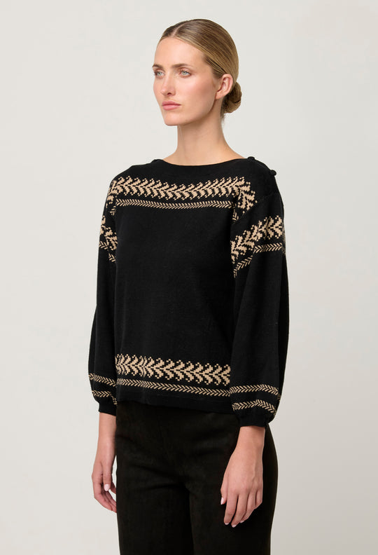 OnceWas Odessa Merino Wool Blend Knit Top in Onyx