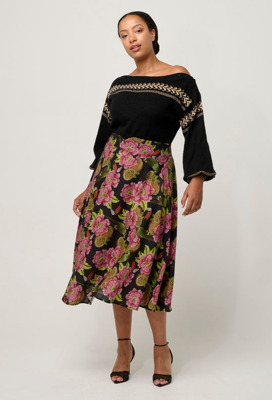 OnceWas Odessa Merino Wool Blend Knit Top in Onyx