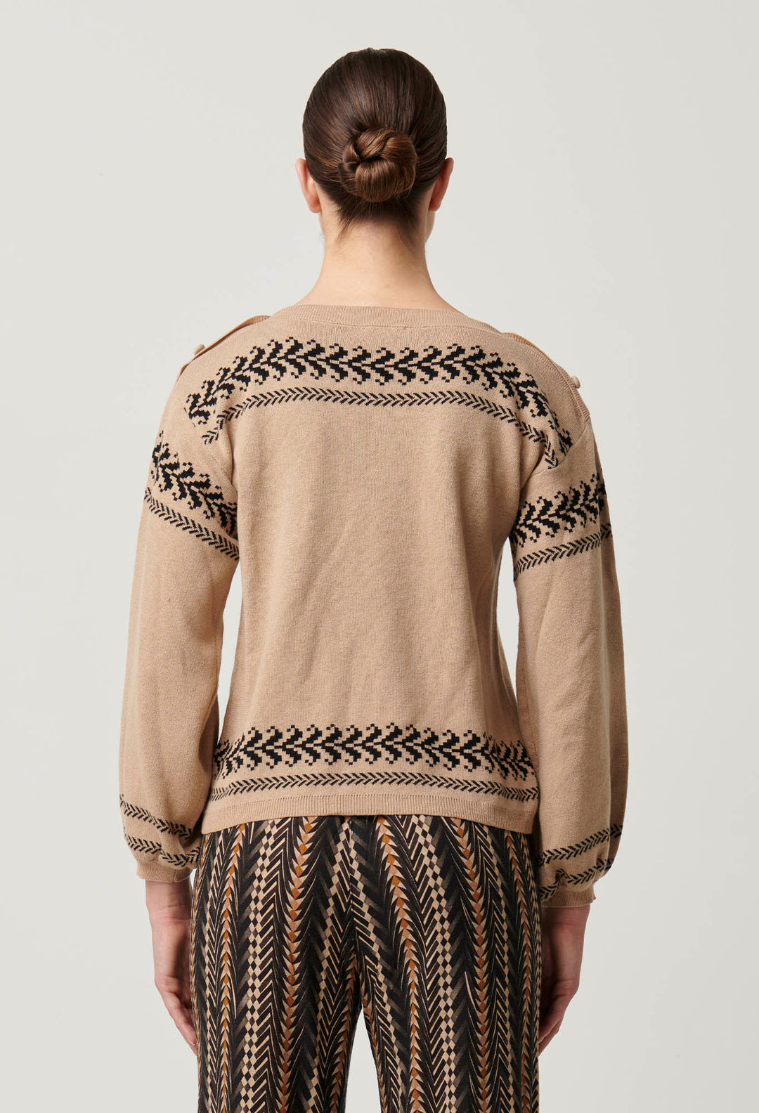 OnceWas Odessa Merino Wool Cotton Blend Jacquard Knit Top in Wheat