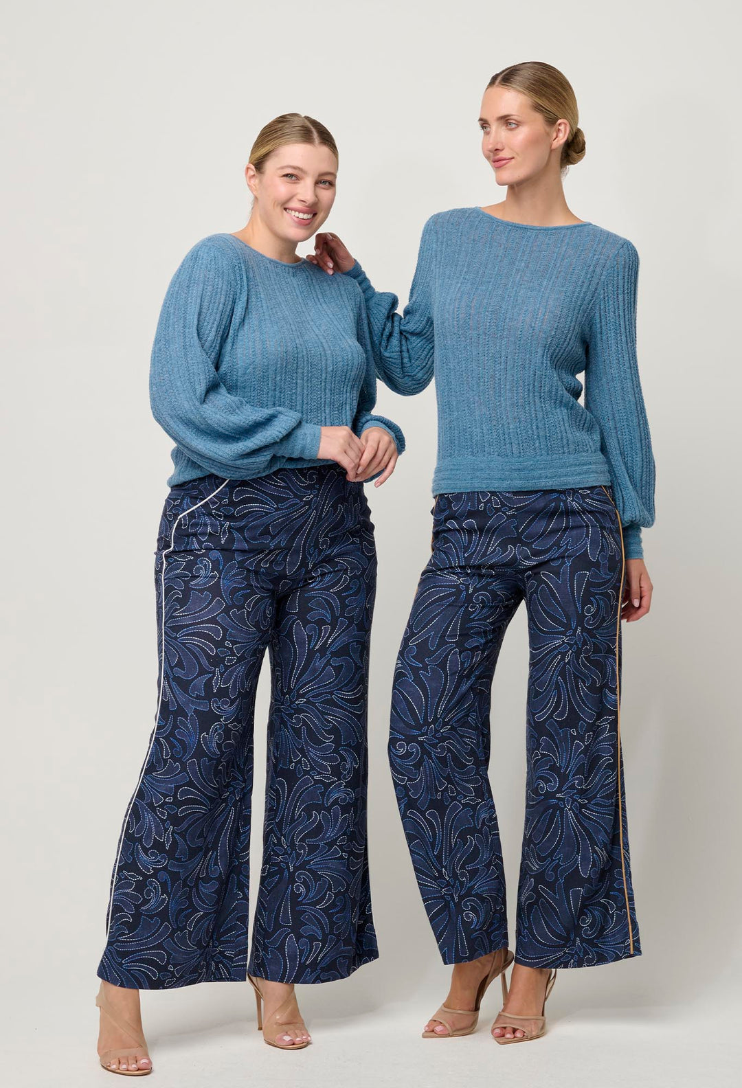 OnceWas Solana Baby Alpaca Wool Blend Pointelle Knit Top in Ashen Blue