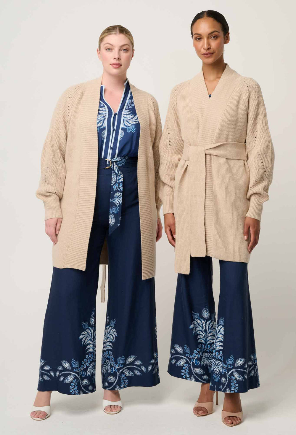 Isolda Merino Wool Belted Wrap Knit Cardigan in Bourbon