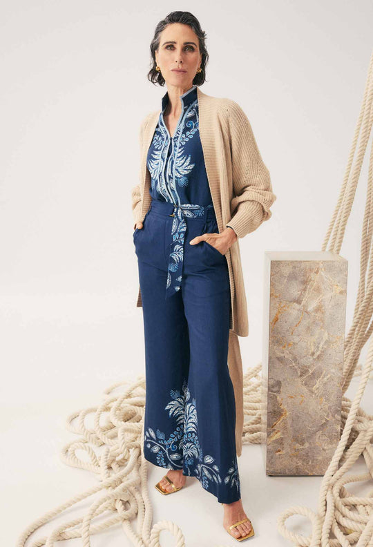 Isolda Merino Wool Belted Wrap Knit Cardigan in Bourbon