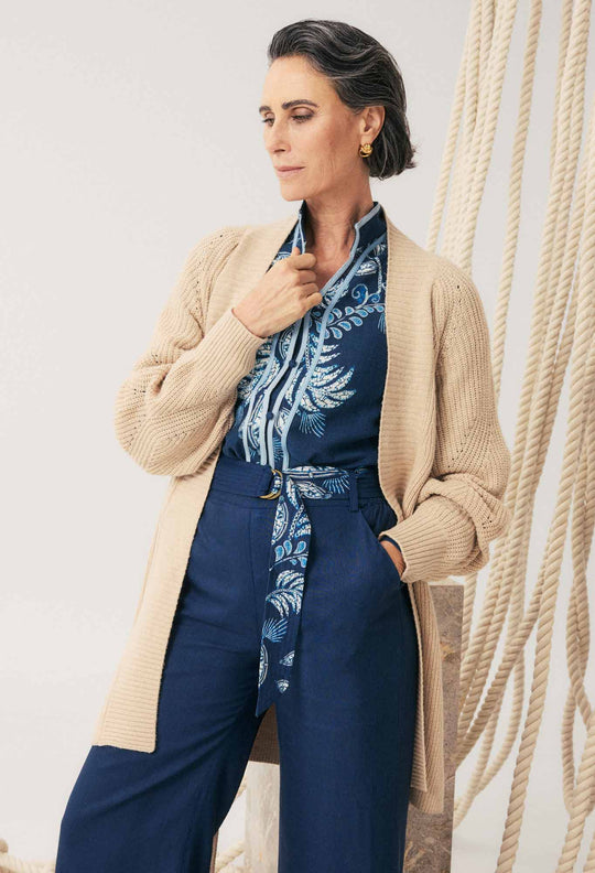 Isolda Merino Wool Belted Wrap Knit Cardigan in Bourbon