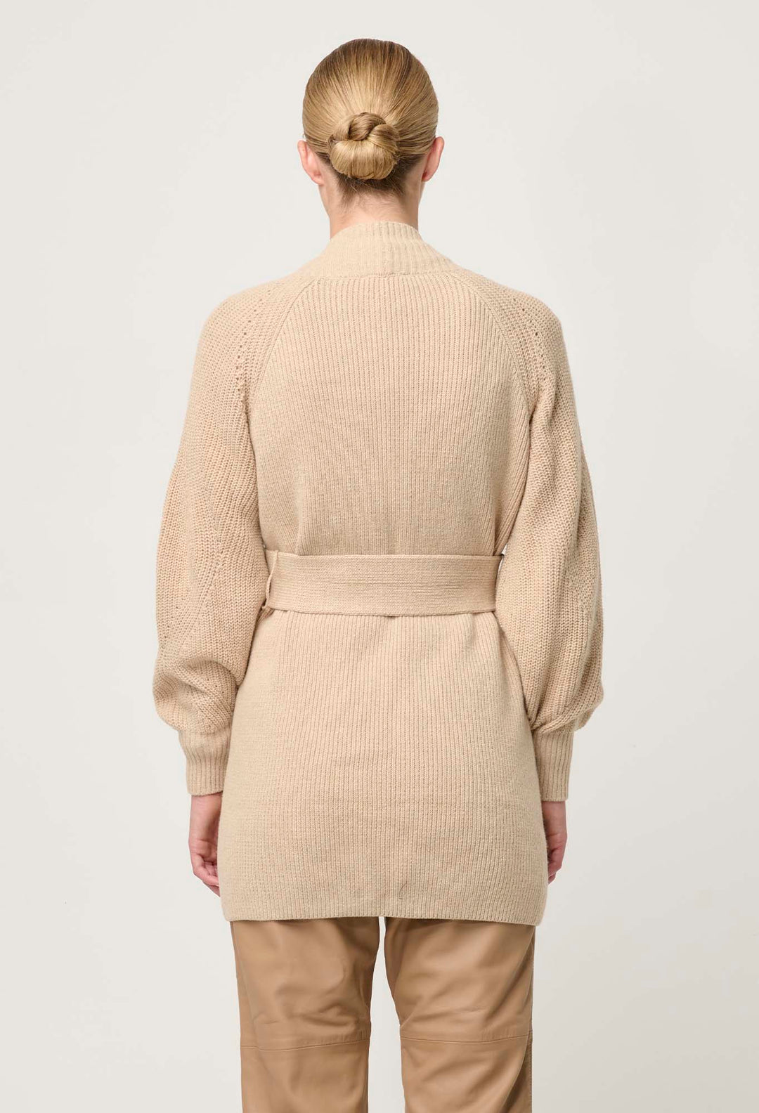 OnceWas Isolda Merino Wool Belted Wrap Knit Cardigan in Bourbon