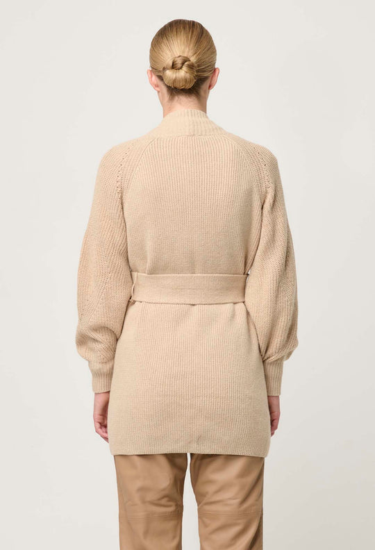 OnceWas Isolda Merino Wool Belted Wrap Knit Cardigan in Bourbon