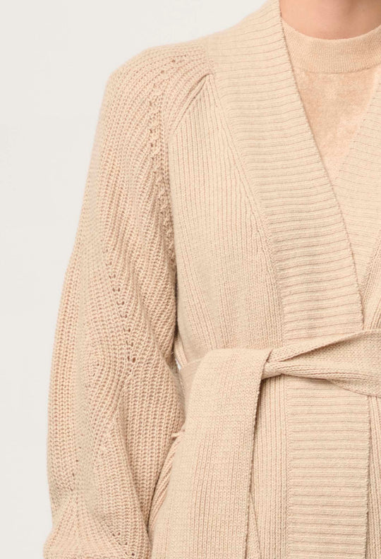 OnceWas Isolda Merino Wool Belted Wrap Knit Cardigan in Bourbon