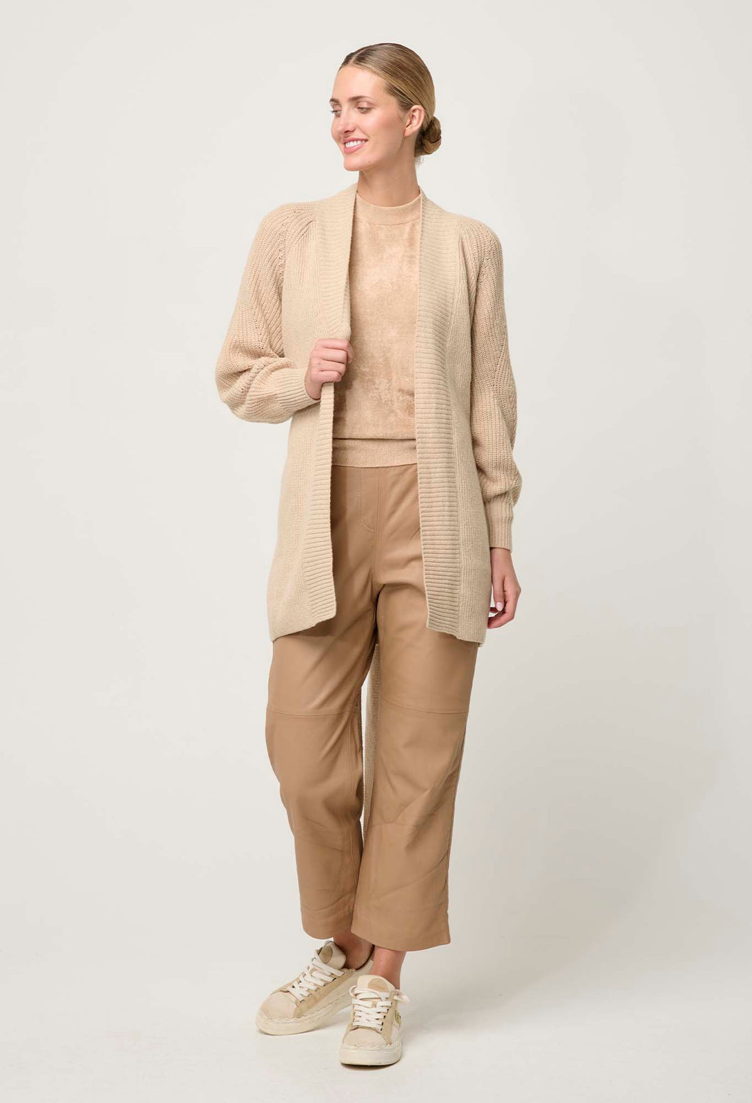 OnceWas Isolda Merino Wool Belted Wrap Knit Cardigan in Bourbon