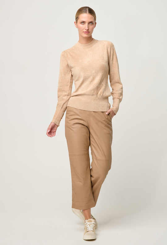 OnceWas Celia Viscose Button Cuff Knit Top in Bourbon