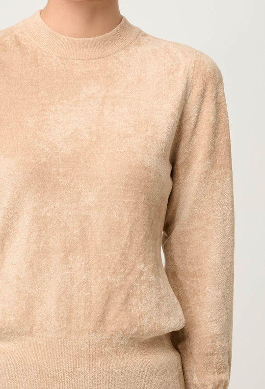 OnceWas Celia Viscose Button Cuff Knit Top in Bourbon