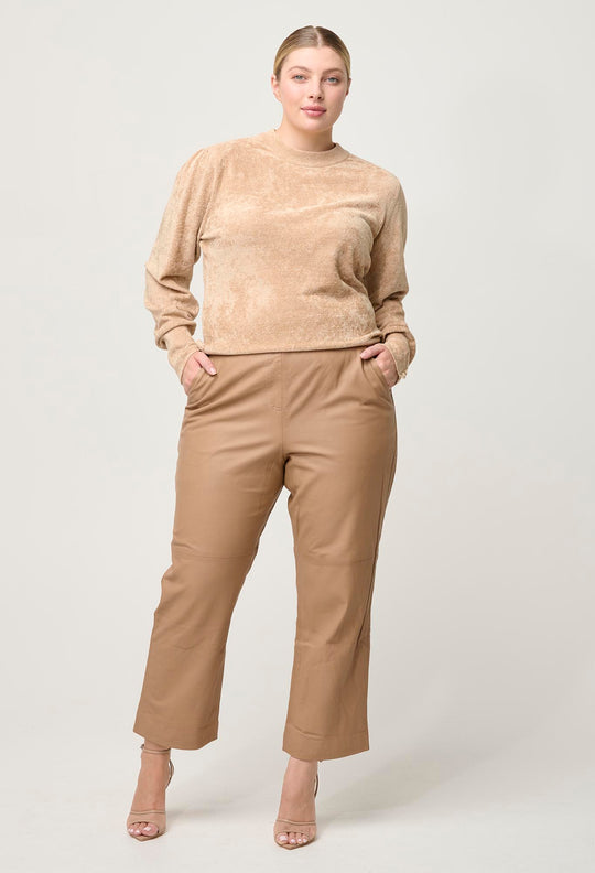 OnceWas Celia Viscose Button Cuff Knit Top in Bourbon