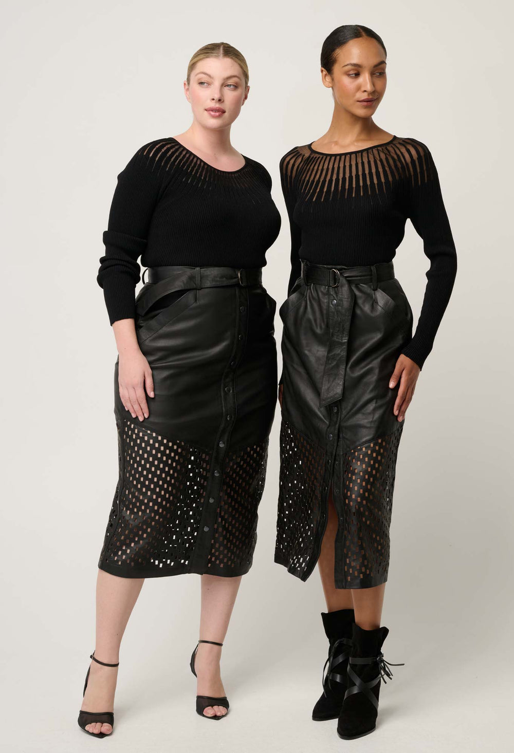 OnceWas Rhiannon Viscose Nylon Sheer Knit Top in Black