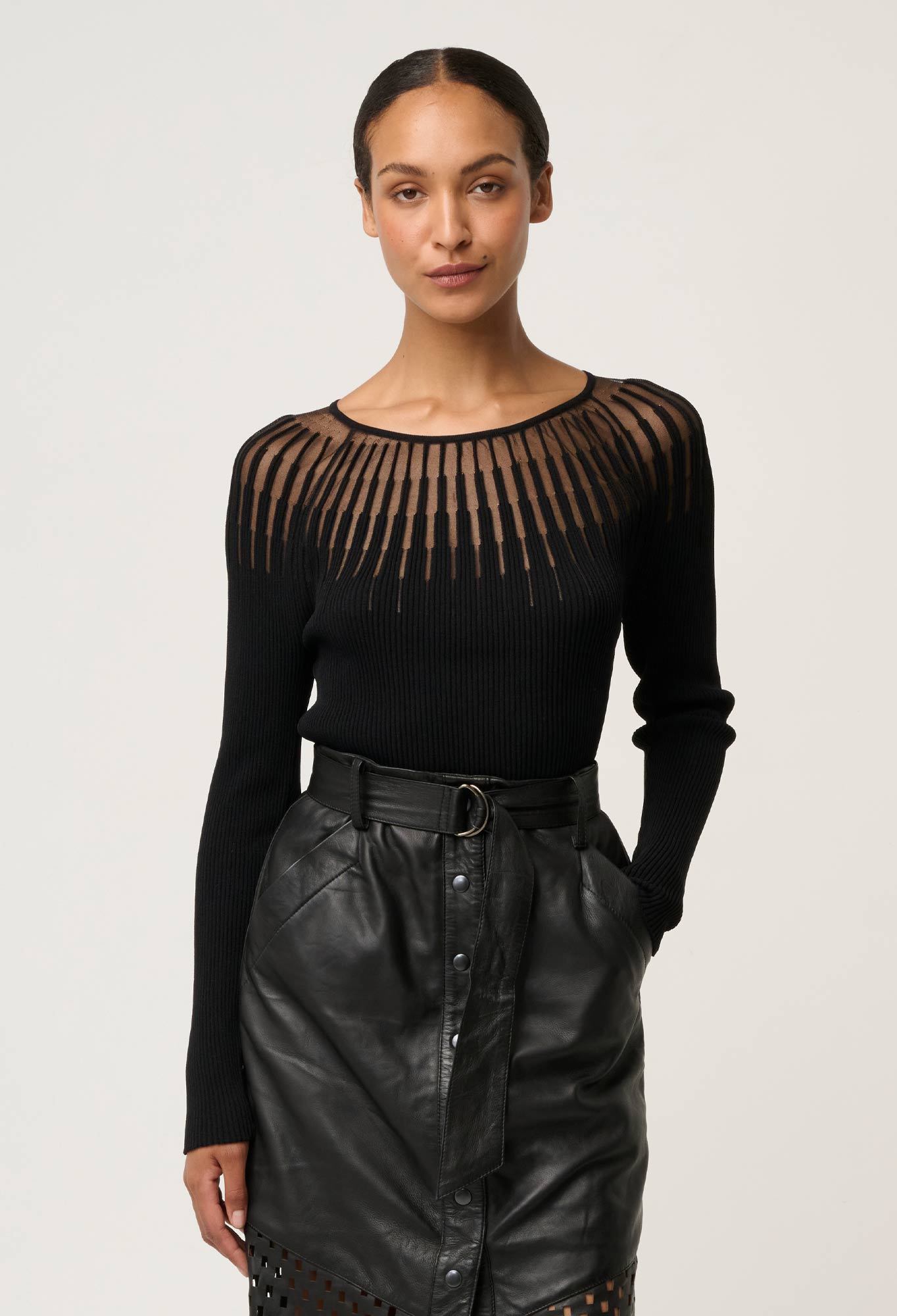 Rhiannon Viscose Nylon Sheer Knit Top in Black – OnceWas