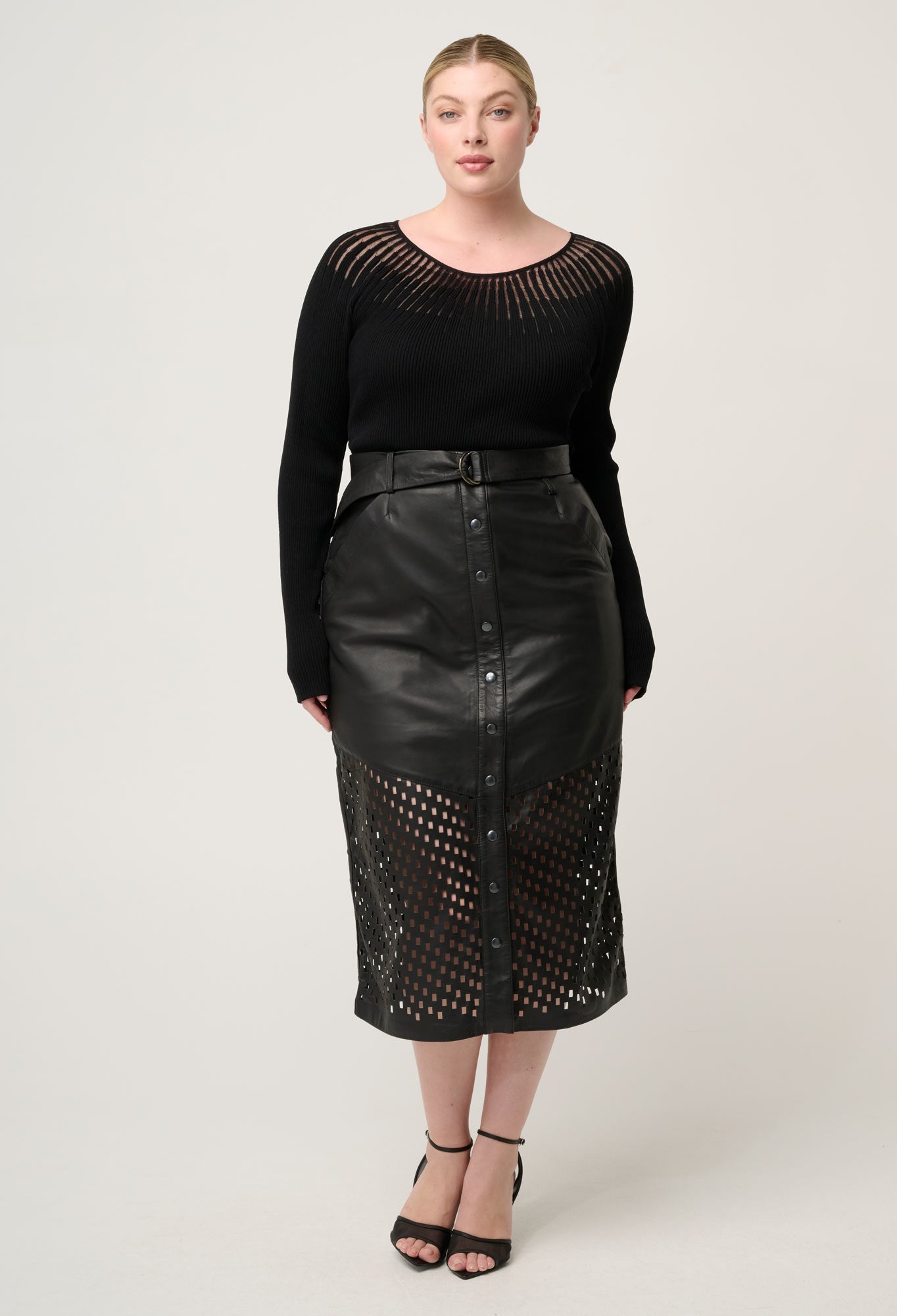 Rhiannon Viscose Nylon Sheer Knit Top in Black – OnceWas